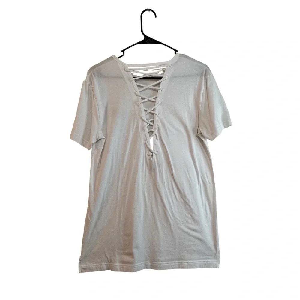 NWOT White Victoria Secret Pink XS Short Sleeve Top With Back Lacing - Picture 2 of 9